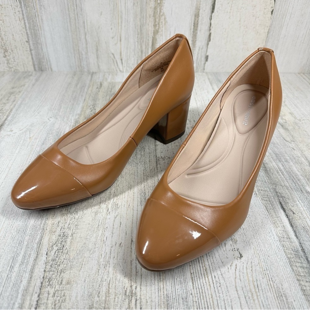 Easy Spirit Cognac Patent-Look Block Heel Pumps